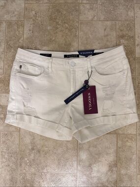 Vigoss White Distressed Roll-Cuff Denim Shorts